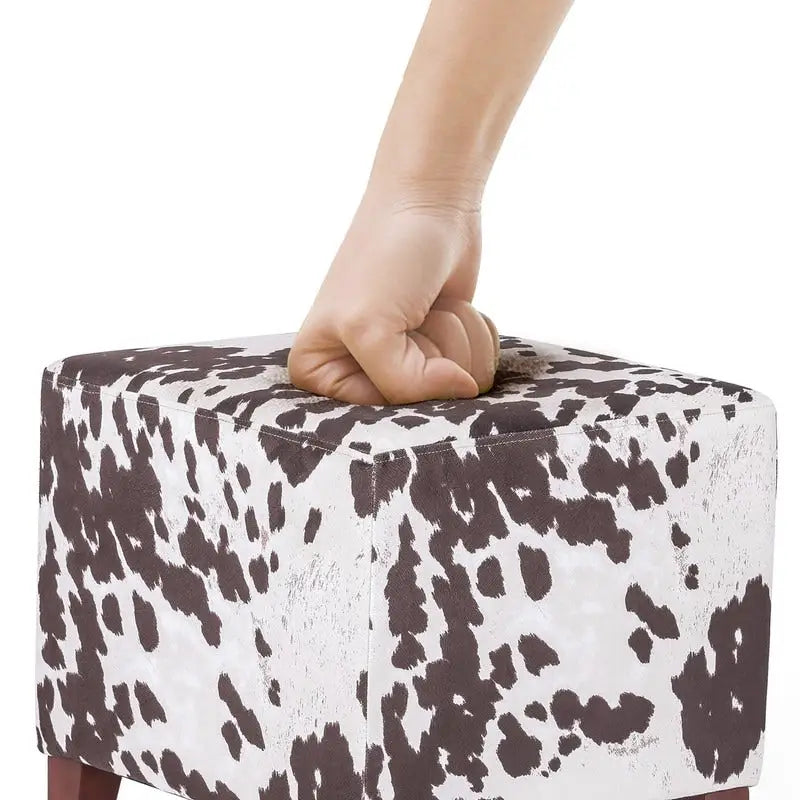 Adeco Repose-Pieds de Rangement Banc Poof Pouf en Cube à Motif Vache Style Britannique