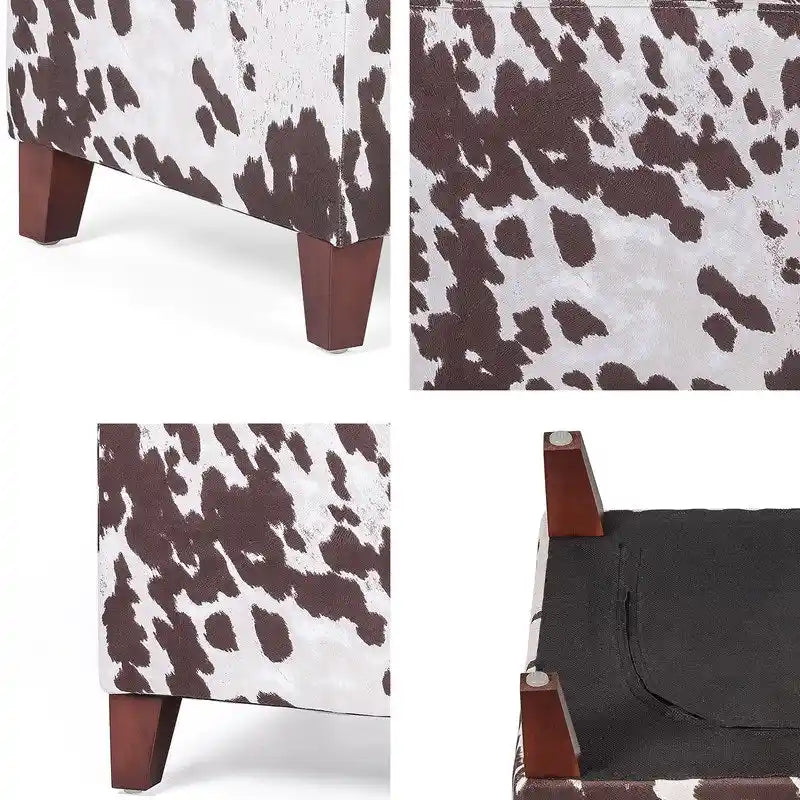 Adeco ottomane cube imprime vache style britannique, banc de maison, repose-pieds chic