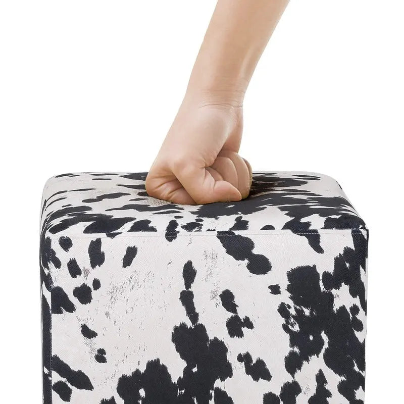 Adeco ottomane cube imprime vache style britannique, banc de maison, repose-pieds chic