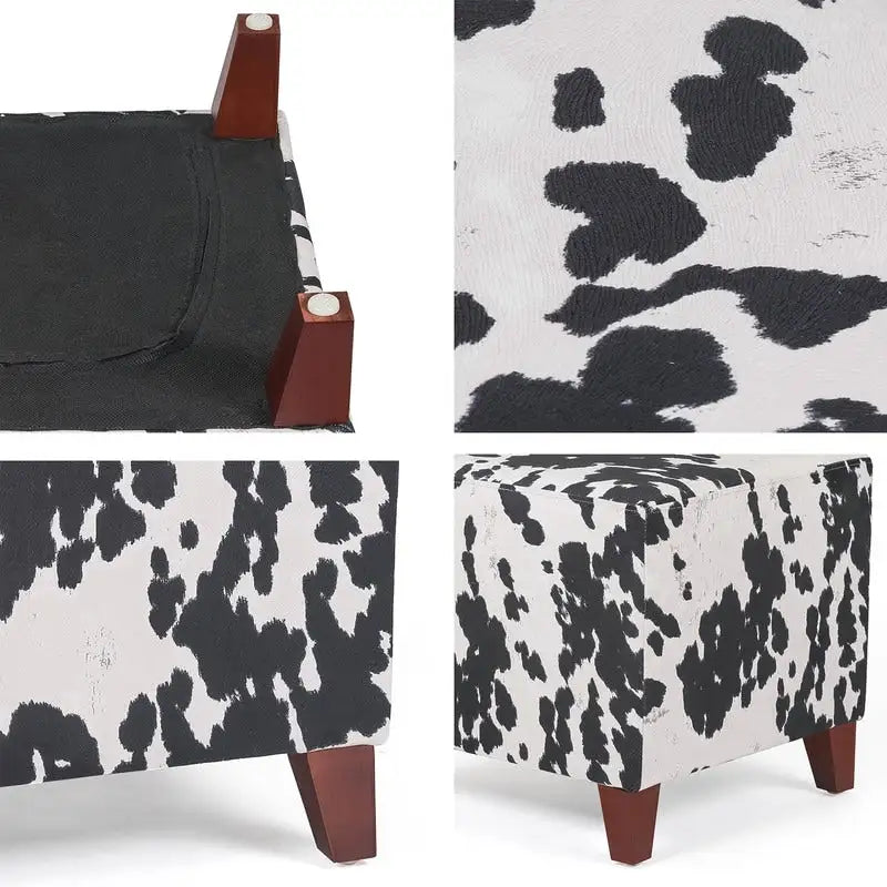 Adeco ottomane cube imprime vache style britannique, banc de maison, repose-pieds chic