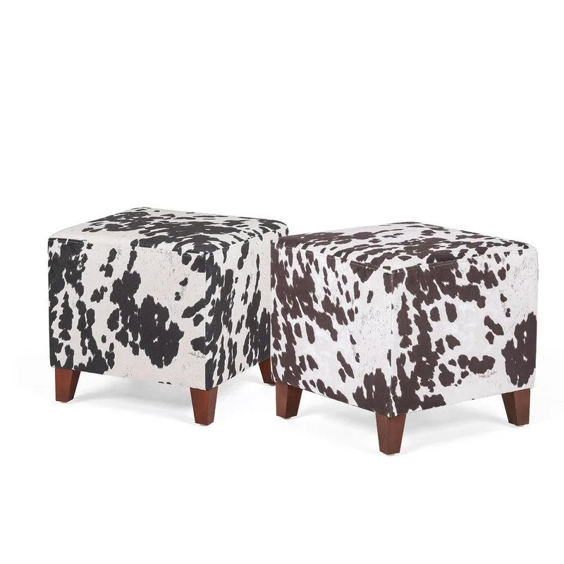 Adeco Repose-Pieds de Rangement Banc Poof Pouf en Cube à Motif Vache Style Britannique