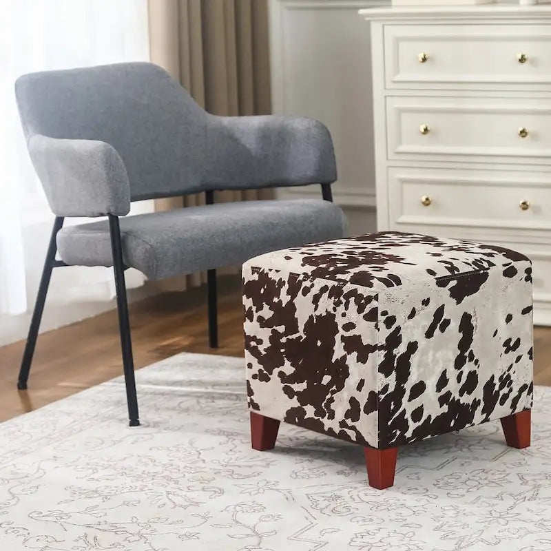 Adeco Repose-Pieds de Rangement Banc Poof Pouf en Cube à Motif Vache Style Britannique