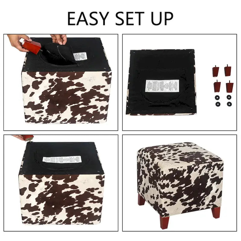 Adeco Repose-Pieds de Rangement Banc Poof Pouf en Cube à Motif Vache Style Britannique