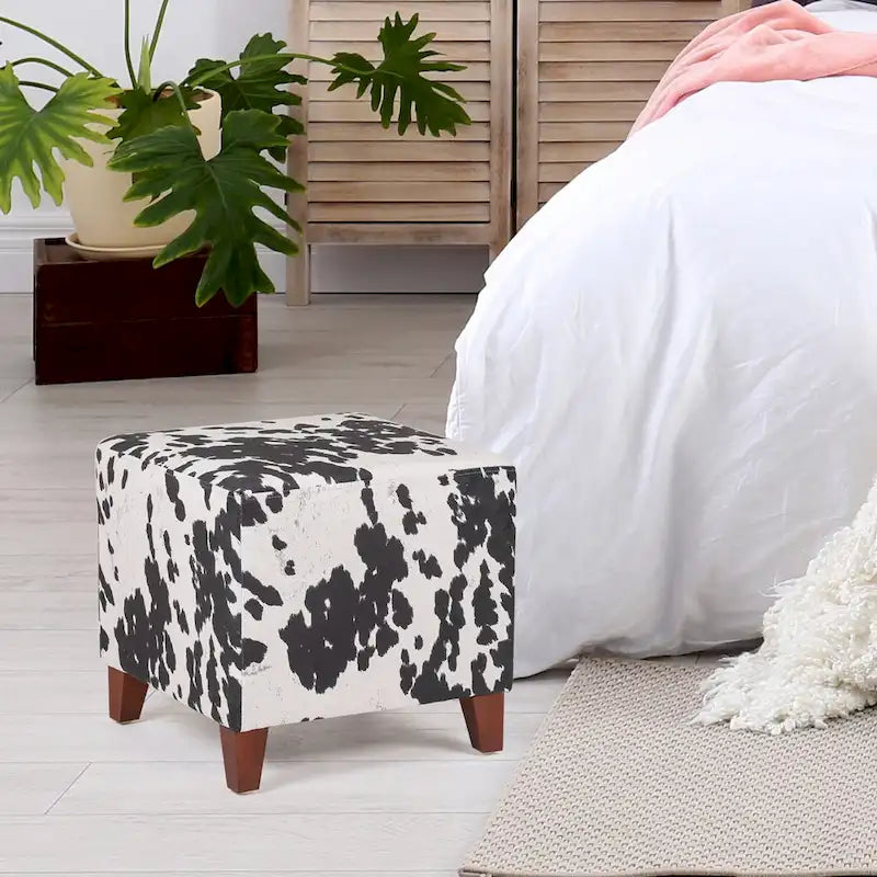 Adeco Repose-Pieds de Rangement Banc Poof Pouf en Cube à Motif Vache Style Britannique