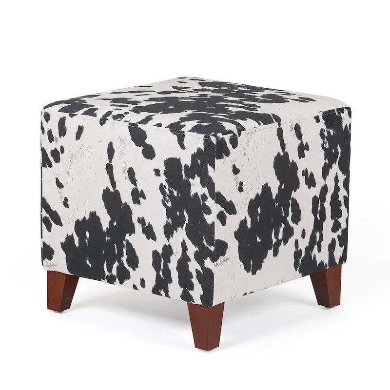 Adeco ottomane cube imprime vache style britannique, banc de maison, repose-pieds chic