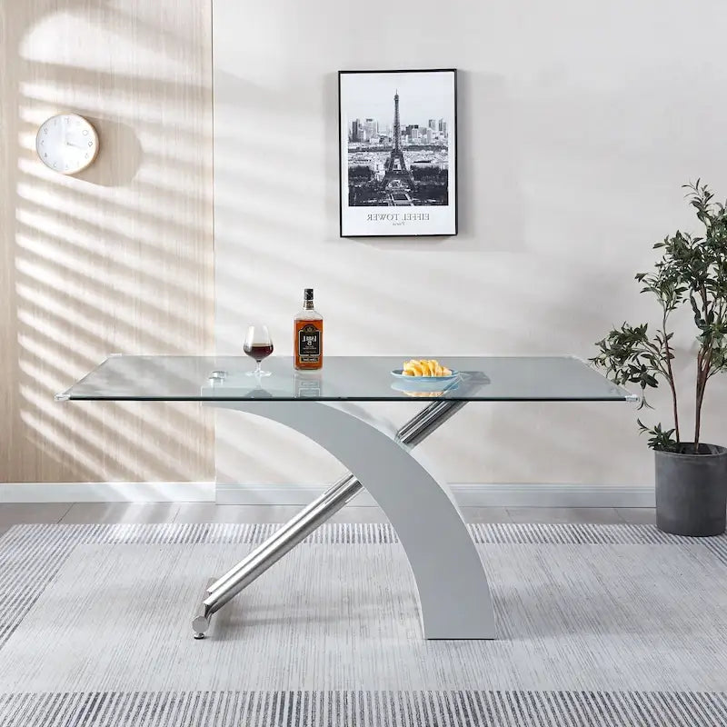 Table à manger rectangulaire à plateau en verre