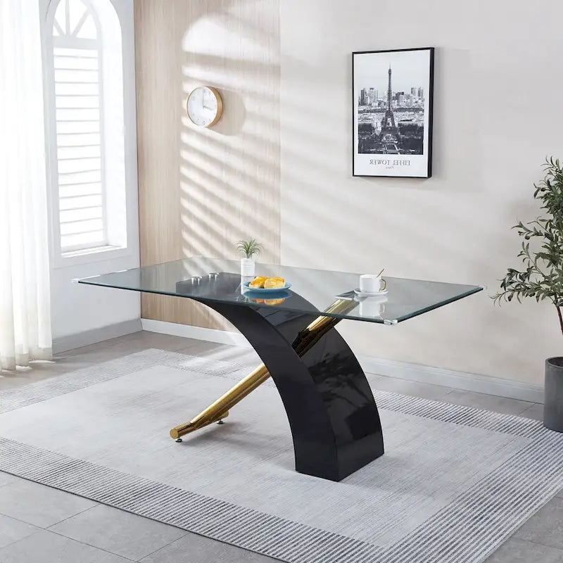 Table à manger rectangulaire à plateau en verre