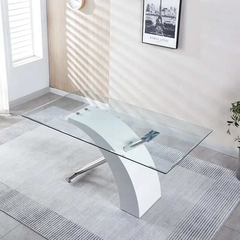 Table à manger rectangulaire à plateau en verre