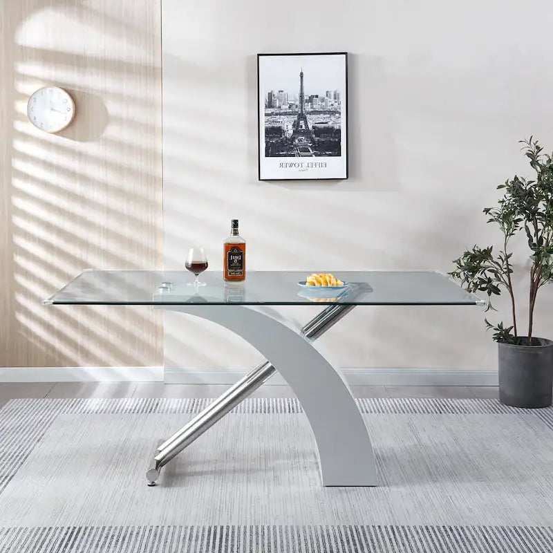 Table à manger rectangulaire à plateau en verre