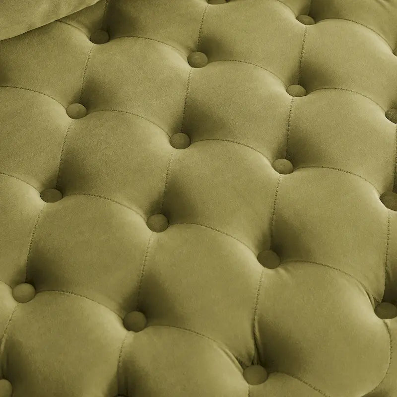 Fauteuil pivotant en velours pour salon avec boutons touffetés, 3 coussins et roulettes mobiles