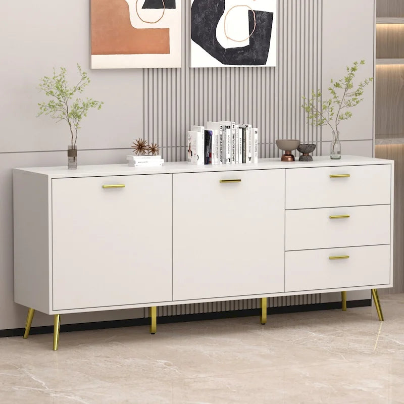 Meuble buffet avec 3 tiroirs et 2 portes, expresso/blanc