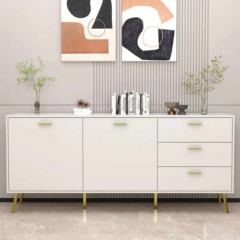 Meuble buffet avec 3 tiroirs et 2 portes, expresso/blanc
