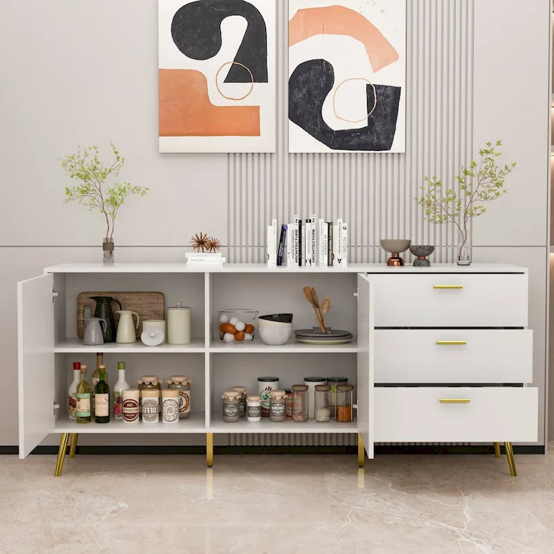 Meuble buffet avec 3 tiroirs et 2 portes, expresso/blanc