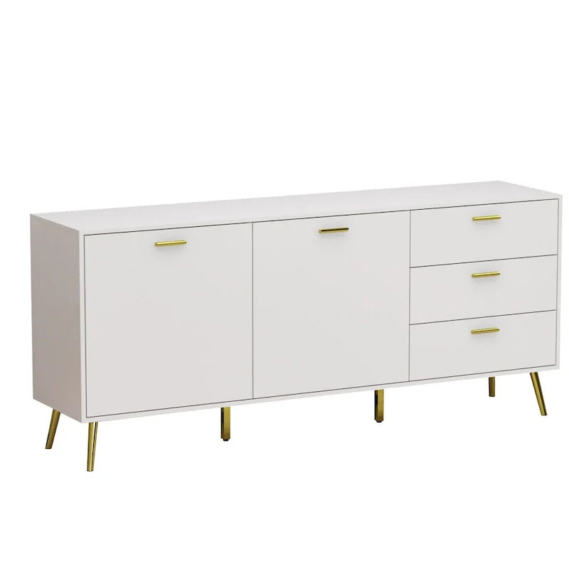 Meuble buffet avec 3 tiroirs et 2 portes, expresso/blanc