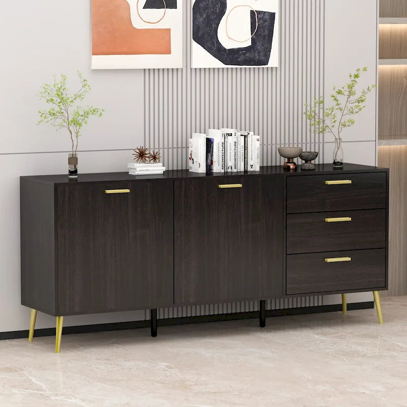Meuble buffet avec 3 tiroirs et 2 portes, expresso/blanc