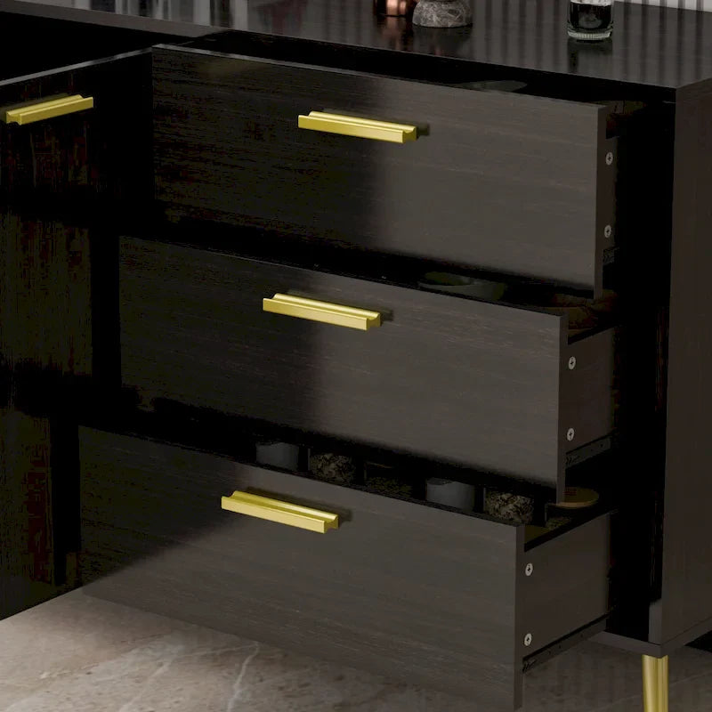Meuble buffet avec 3 tiroirs et 2 portes, expresso/blanc