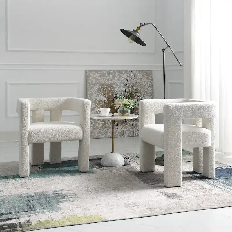 Fauteuil capitonné large en bouclé KINWELL 24 (lot de 2)