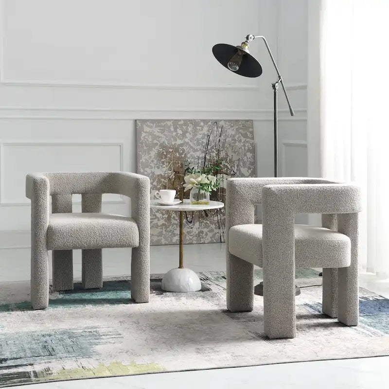 Fauteuil capitonné large en bouclé KINWELL 24 (lot de 2)