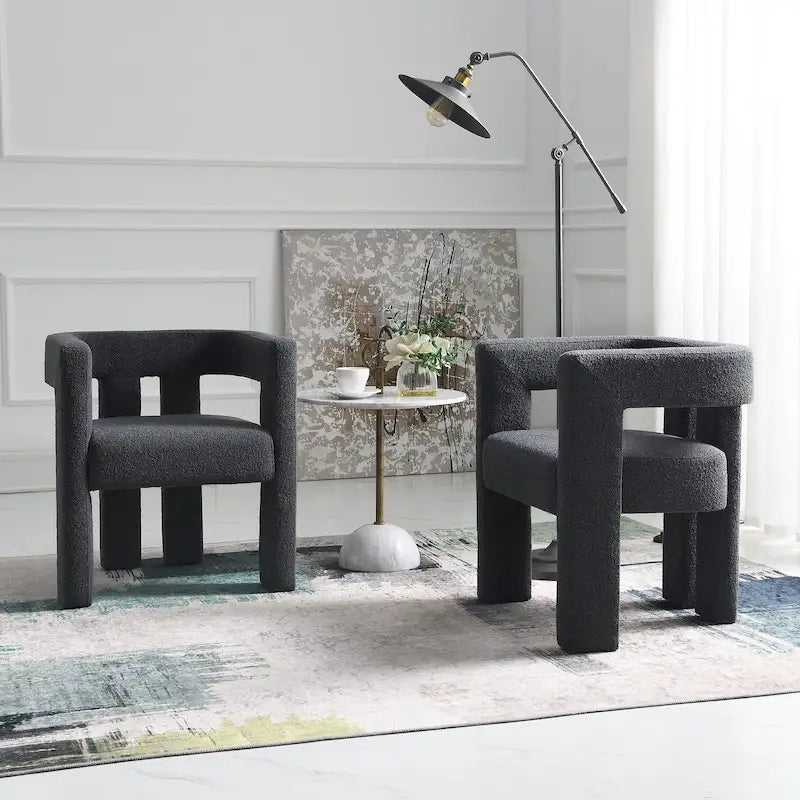 Fauteuil capitonné large en bouclé KINWELL 24 (lot de 2)
