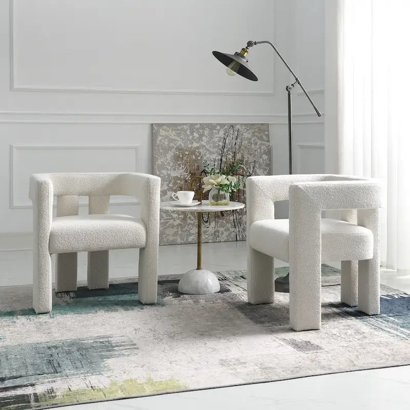 Fauteuil capitonné large en bouclé KINWELL 24 (lot de 2)