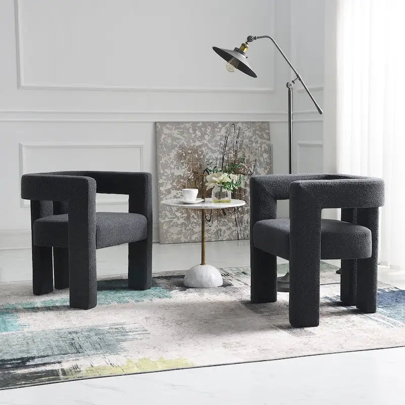 Fauteuil capitonné large en bouclé KINWELL 24 (lot de 2)