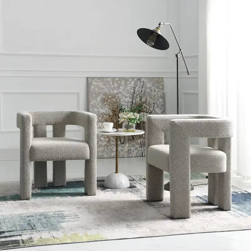Fauteuil capitonné large en bouclé KINWELL 24 (lot de 2)