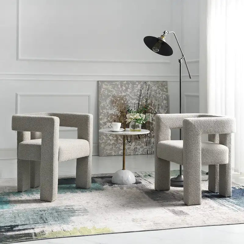 Fauteuil capitonné large en bouclé KINWELL 24 (lot de 2)