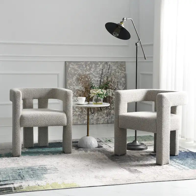 Fauteuil capitonné large en bouclé KINWELL 24 (lot de 2)