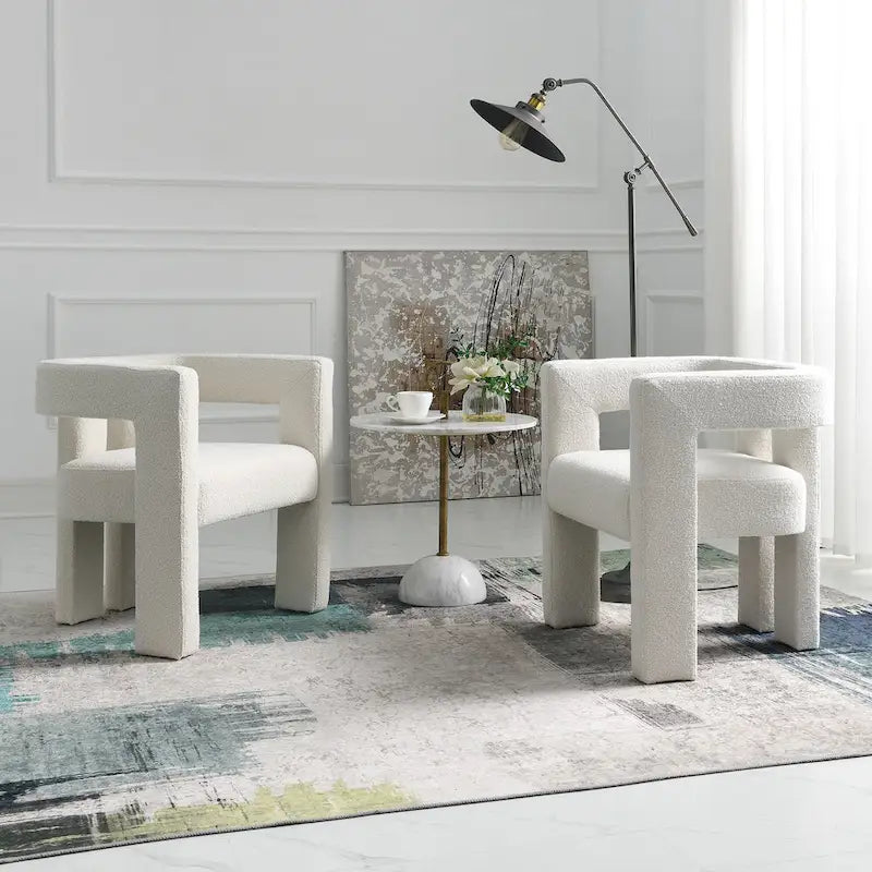 Fauteuil capitonné large en bouclé KINWELL 24 (lot de 2)