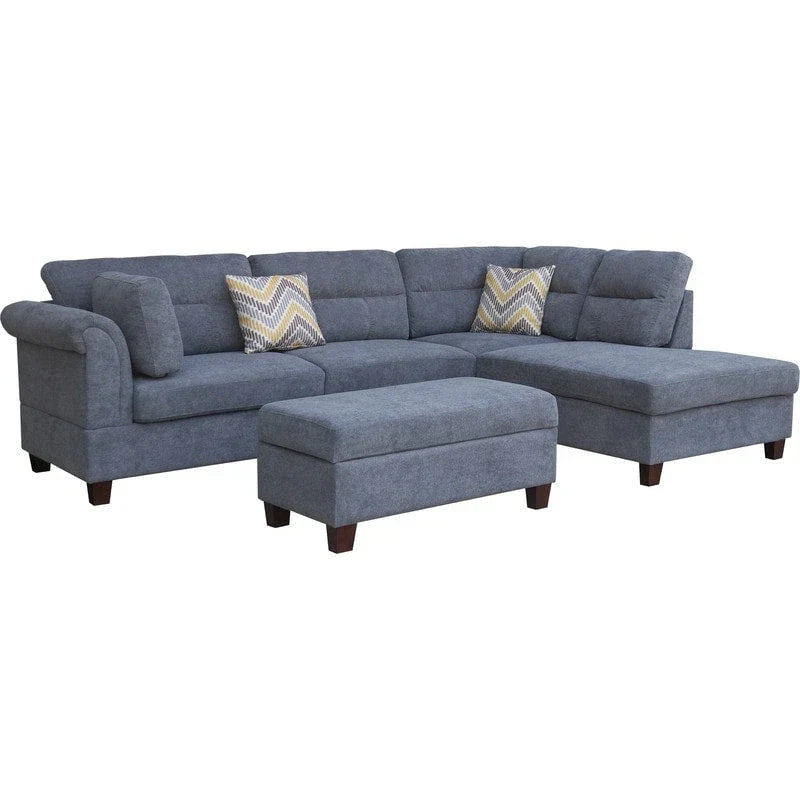 Canapé Sectionnel en Tissu Diego 103.5 pouces avec Méridienne Droite, Pouf de Rangement et 2 Coussins Décoratifs
