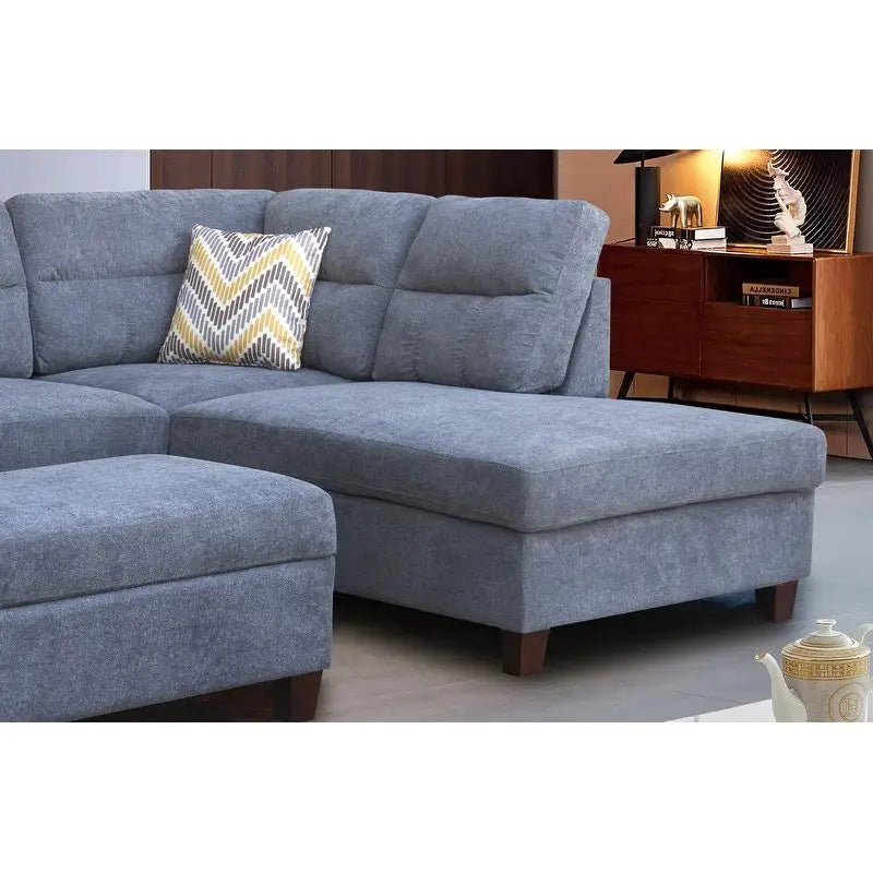 Canapé Sectionnel en Tissu Diego 103.5 pouces avec Méridienne Droite, Pouf de Rangement et 2 Coussins Décoratifs