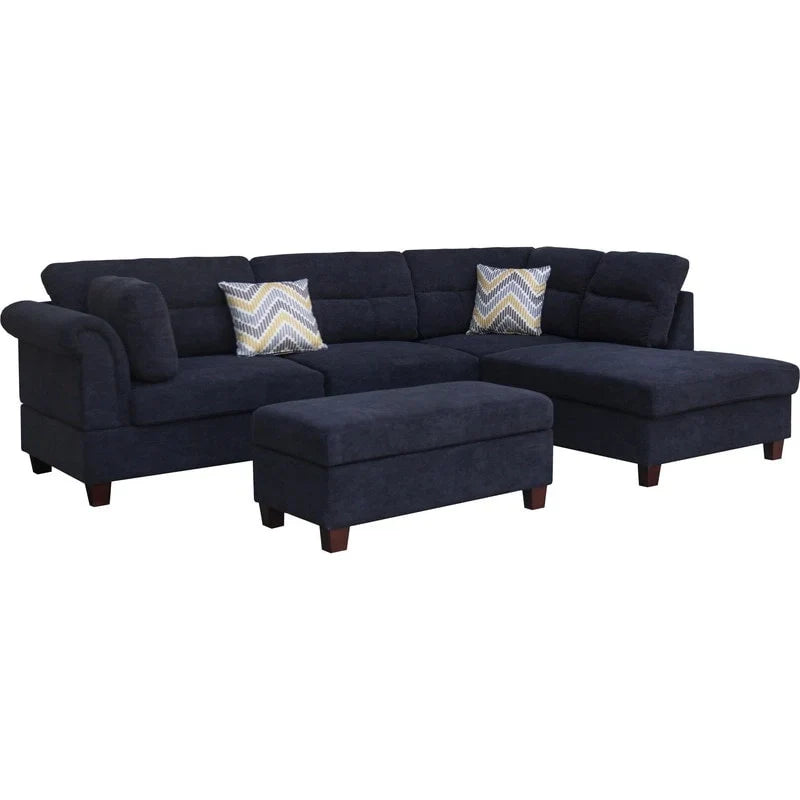 Canapé Sectionnel en Tissu Diego 103.5 pouces avec Méridienne Droite, Pouf de Rangement et 2 Coussins Décoratifs