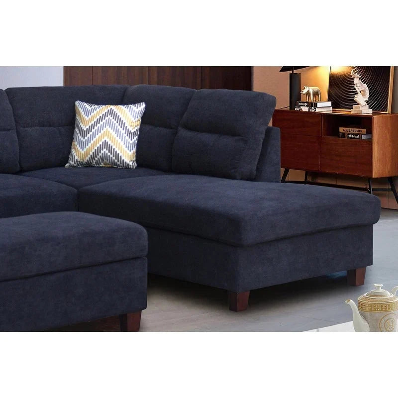 Canapé Sectionnel en Tissu Diego 103.5 pouces avec Méridienne Droite, Pouf de Rangement et 2 Coussins Décoratifs