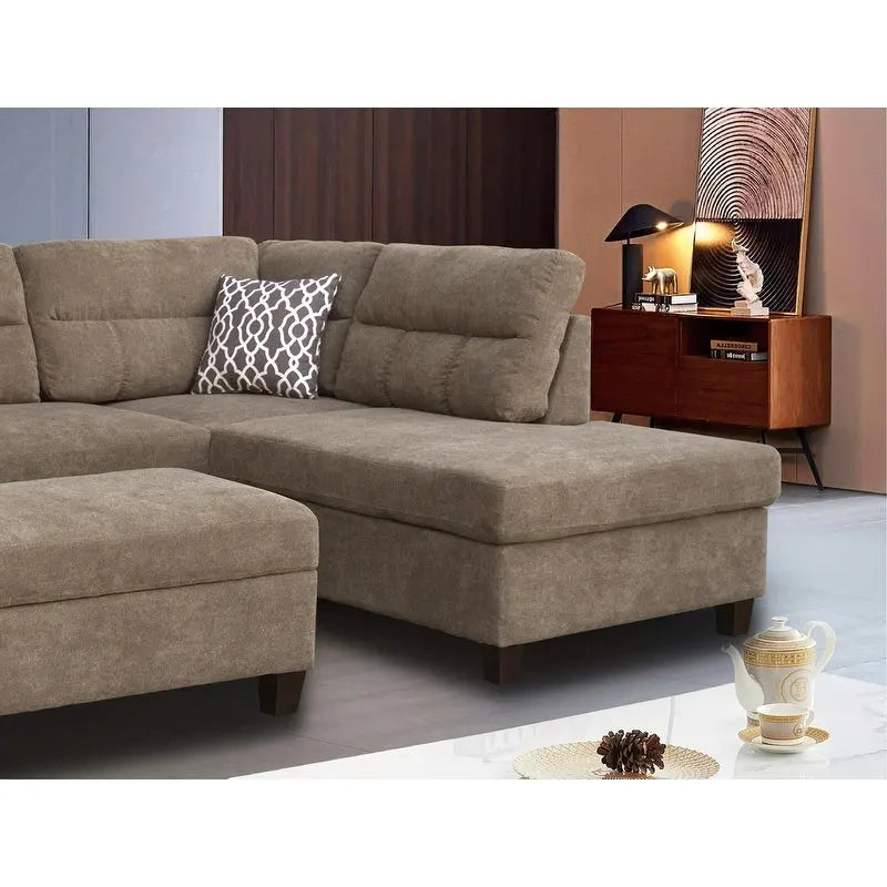 Canapé Sectionnel en Tissu Diego 103.5 pouces avec Méridienne Droite, Pouf de Rangement et 2 Coussins Décoratifs