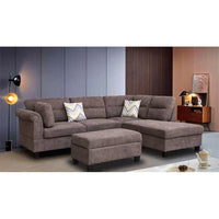 Canapé Sectionnel en Tissu Diego 103.5 pouces avec Méridienne Droite, Pouf de Rangement et 2 Coussins Décoratifs