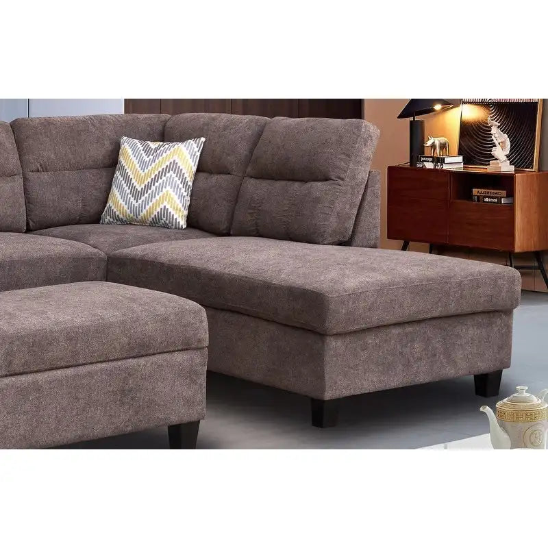 Canapé Sectionnel en Tissu Diego 103.5 pouces avec Méridienne Droite, Pouf de Rangement et 2 Coussins Décoratifs