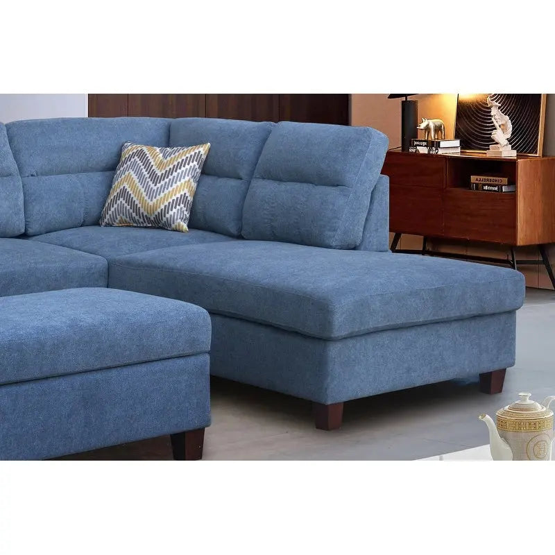Canapé Sectionnel en Tissu Diego 103.5 pouces avec Méridienne Droite, Pouf de Rangement et 2 Coussins Décoratifs