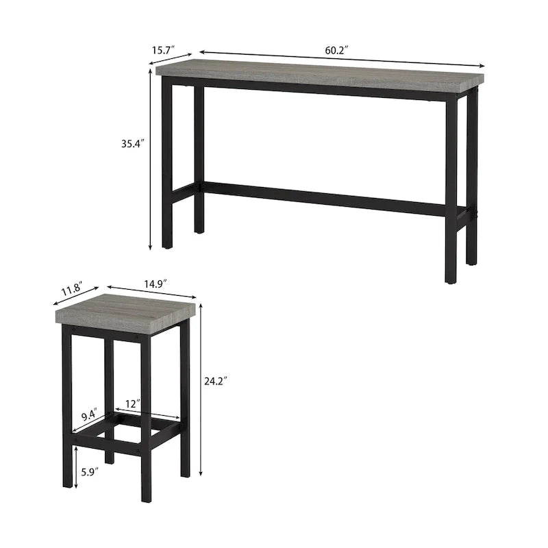 Ensemble de table à manger extra-longue avec 3 tabourets pub