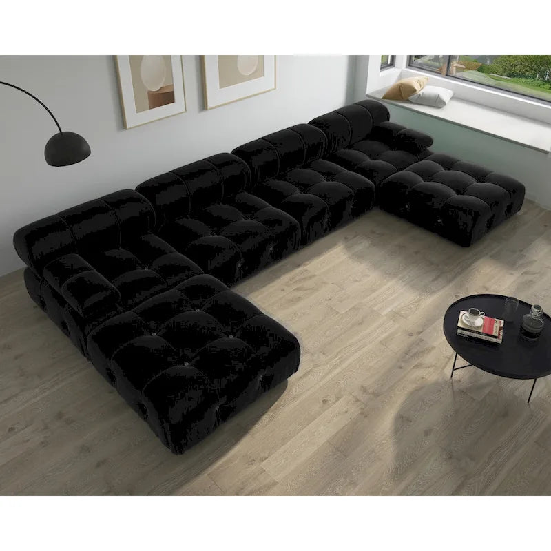 Canapé Sectionnel Modulable à Libre Combinaison en Velours Noir