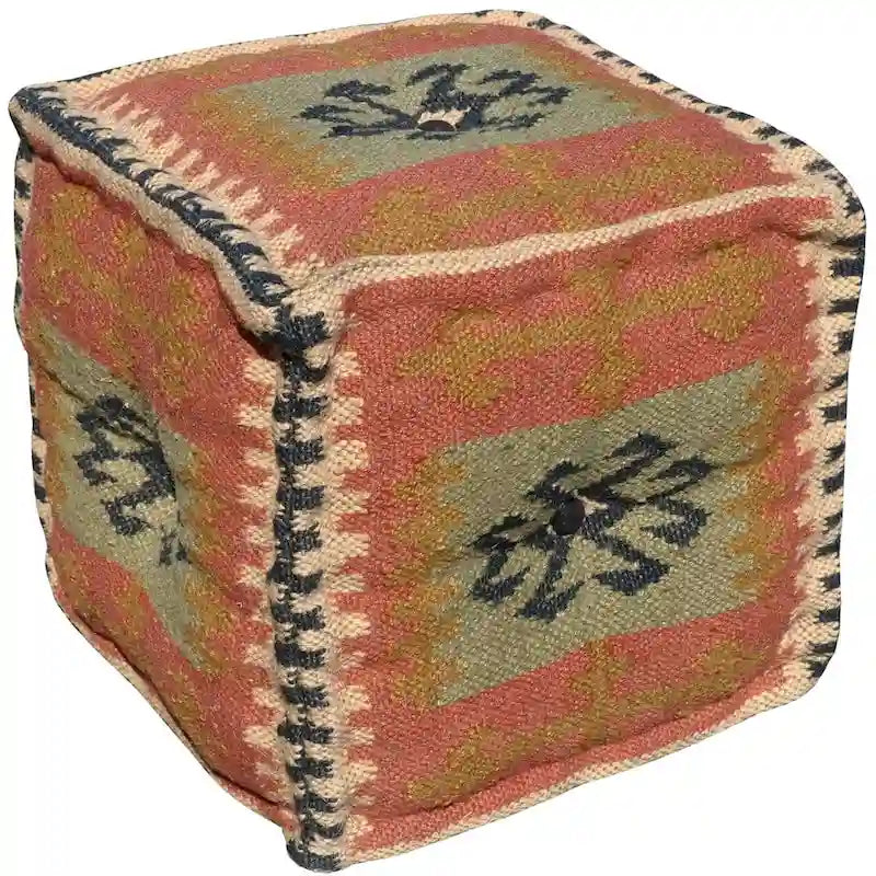 Pouf HERAT ORIENTAL fait main en Kilim de laine et de jute d'Inde