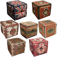 Pouf HERAT ORIENTAL fait main en Kilim de laine et de jute d'Inde