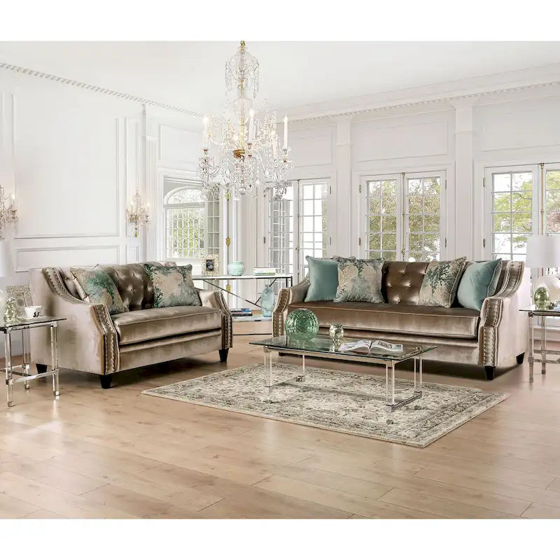 Ensemble Salon 2 Pièces Vynn Transitionnel en Chenille à Accoudoirs Inclinés par Furniture of America