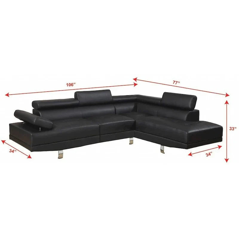 Ensemble Canapé Sectionnel de Salon GTU Furniture Forme L en Similicuir avec Méridienne Droite