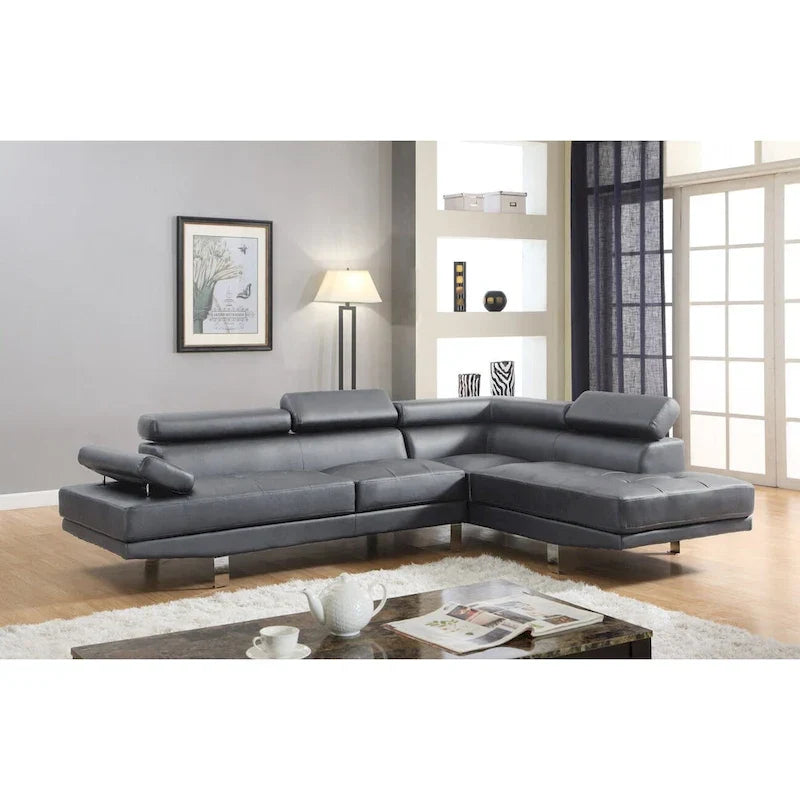 Ensemble Canapé Sectionnel de Salon GTU Furniture Forme L en Similicuir avec Méridienne Droite