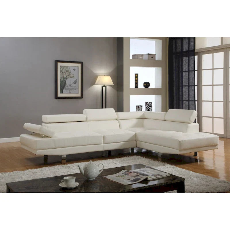 Ensemble Canapé Sectionnel de Salon GTU Furniture Forme L en Similicuir avec Méridienne Droite