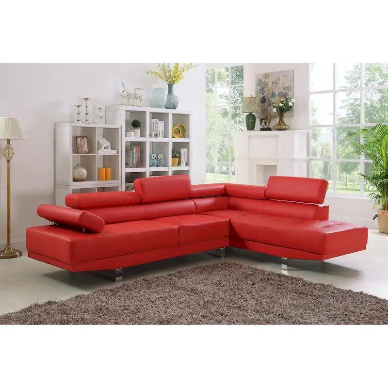 Ensemble Canapé Sectionnel de Salon GTU Furniture Forme L en Similicuir avec Méridienne Droite