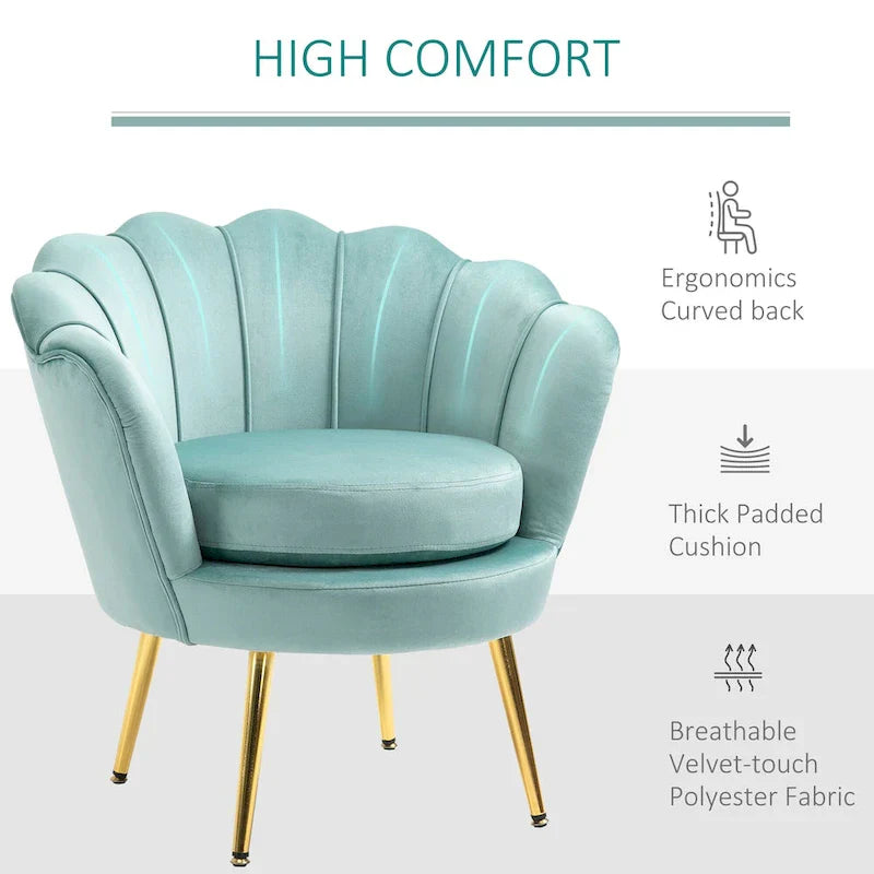 HOMCOM Fauteuil d'appoint élégant en velours/Fauteuil de club avec pieds en métal doré pour salon - 29,5 x 24,75 x 28,75