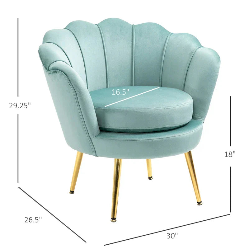 HOMCOM Fauteuil d'appoint élégant en velours/Fauteuil de club avec pieds en métal doré pour salon - 29,5 x 24,75 x 28,75