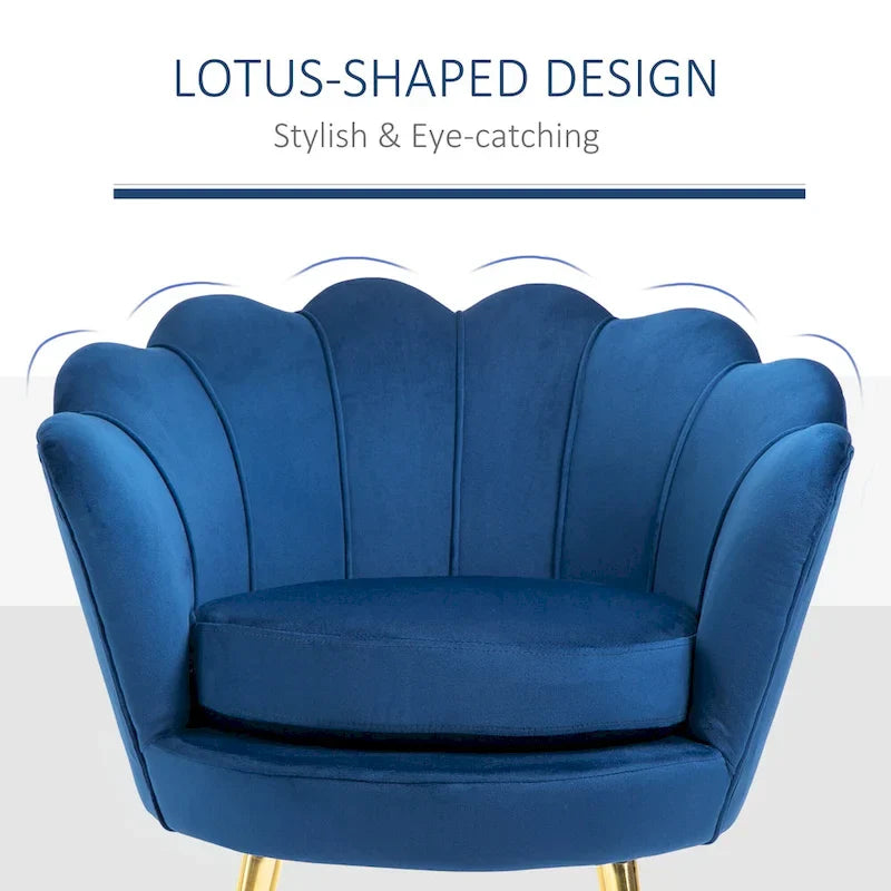 HOMCOM Fauteuil d'appoint élégant en velours/Fauteuil de club avec pieds en métal doré pour salon - 29,5 x 24,75 x 28,75