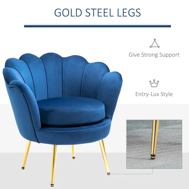 HOMCOM Fauteuil d'appoint élégant en velours/Fauteuil de club avec pieds en métal doré pour salon - 29,5 x 24,75 x 28,75